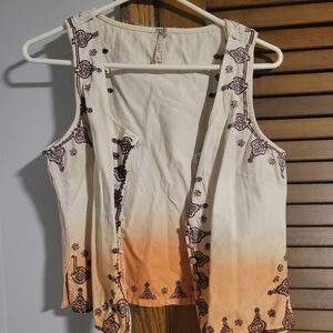 Buckle Cream and Orange Embroidered Blouse